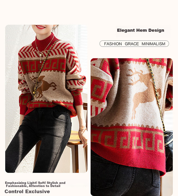 Dme [Vintage Filter] Autumn And Winter Rich Semi-Turtleneck Contrast Color Sweater, Flattering for Petite Women, Versatile Knitted Top 5