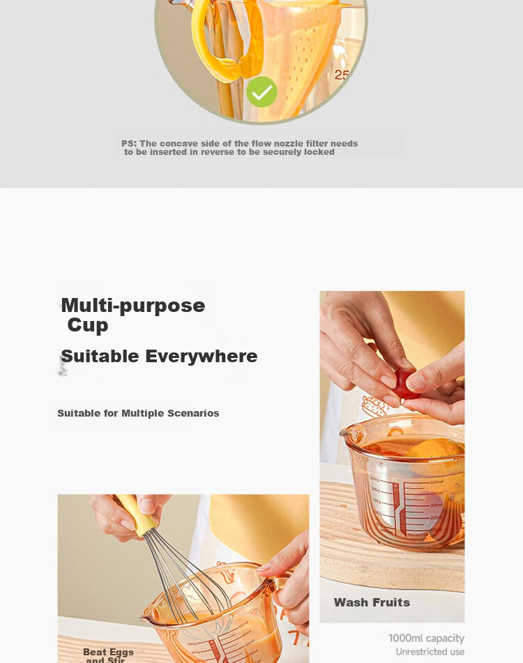 Mohuanchufang Glass Measuring Cup with Scale, Heat-Resistant Rice Washing Tool, Food-Grade Baking Filter, Egg Liquid Container, Home Breakfast Milk Cup 10