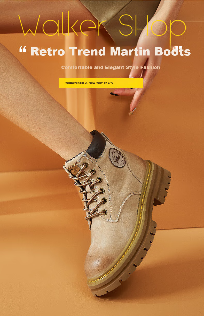 Walker Shop Aokasuo Martin Boots Women's Yellow Work Boots Outdoor Sports Hiking Shoes for Women M145263 Khaki 1