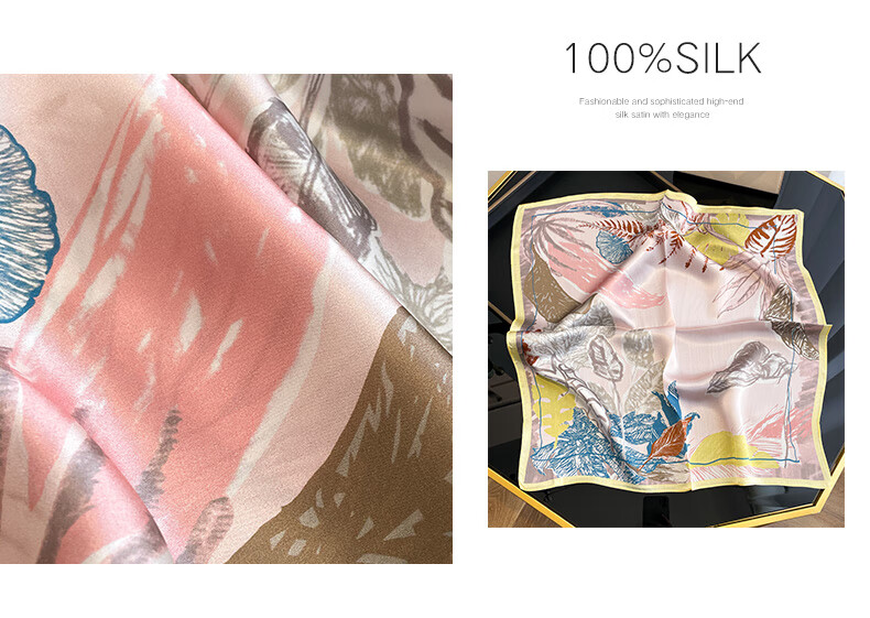 Hangsilk Road Mulberry Silk Small Square Scarf Genuine Silk Scarf Inner Wear Scarf Birthday Gift for Mom High-End Holiday Gift for Women Pink Yellow 12