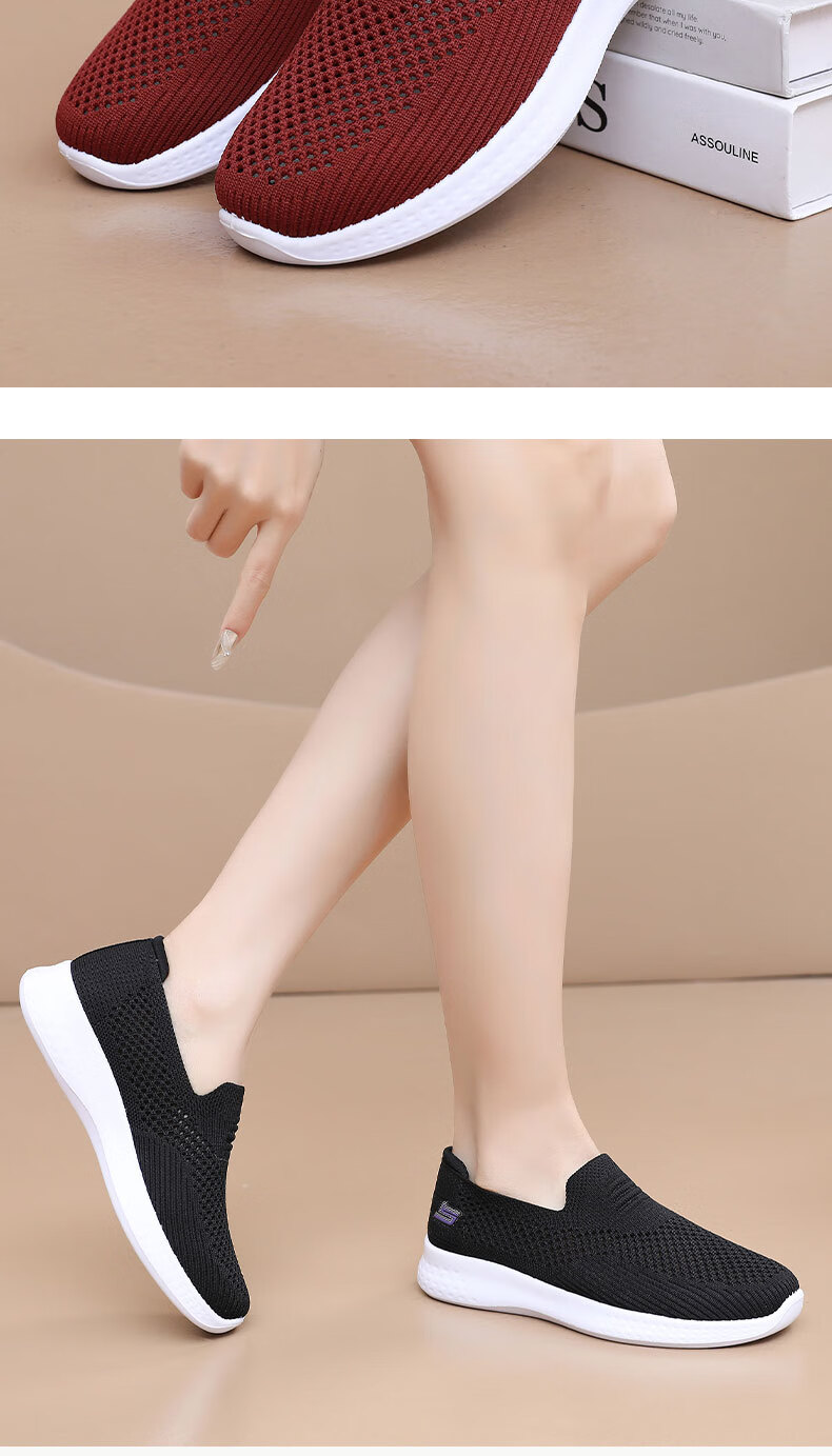 Anglerfish Old Beijing Women's Mesh Shoes Summer Breathable Slip-On Middle-Aged and Elderly Mom Casual Shoes A6011 Black 38 16