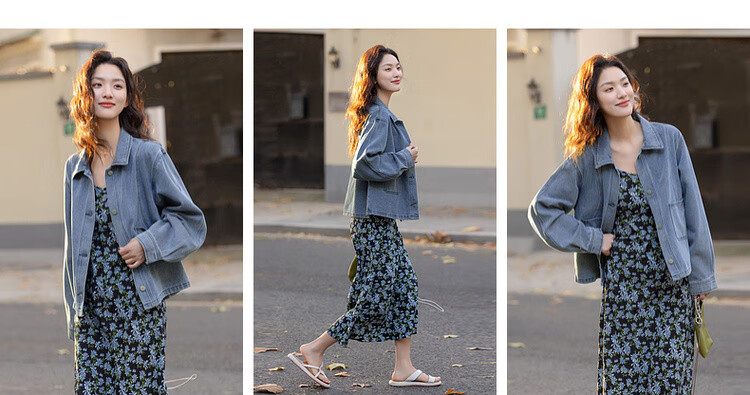 Dme [Gangdao Holiday] Spring Hong Kong Style Cloud-Feel Cotton Design Curved Line Divided Lapel Slimming Women's Denim Jacket 2
