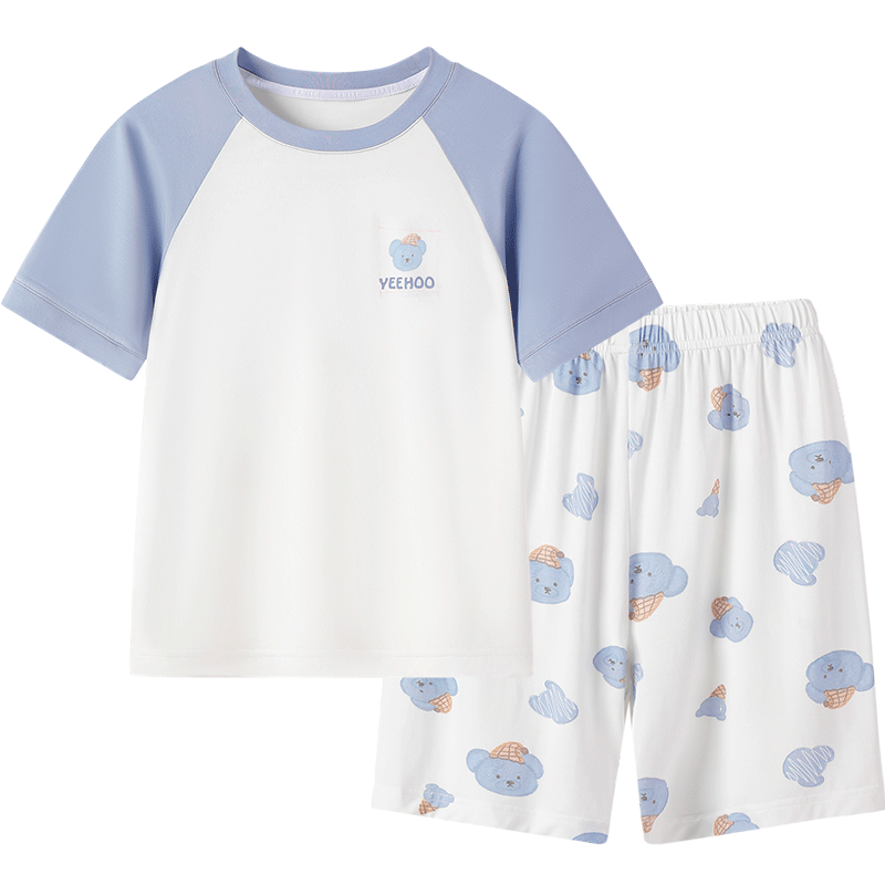 YEEHOO 50S Modal Children's Pajamas, Boys' Summer Thin Short-Sleeve Lightweight Sleepwear