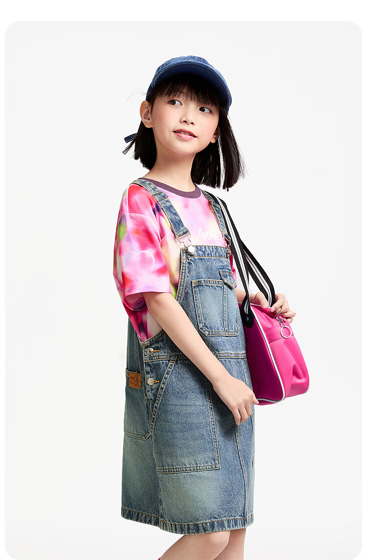 Annil Girls' Round Neck Short-Sleeve T-Shirt, 2025 Summer New Style, Elastic Colorful Loose Gradient Fashion Top 4