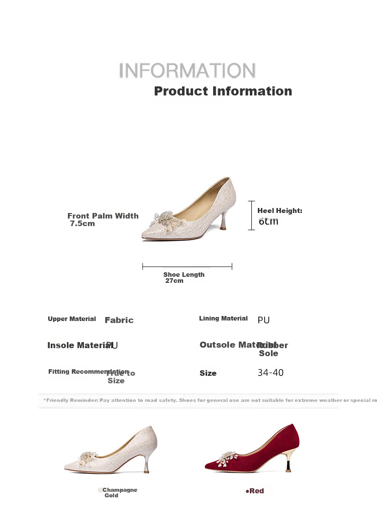 Josiny Pointed Toe Wedding Shoes for Women, Spring 2026 New Season High Heels, Bridal Engagement Shoes, French-Style Pumps, Xiuhe Wedding Dress, Champagne Gold, Size 35 8
