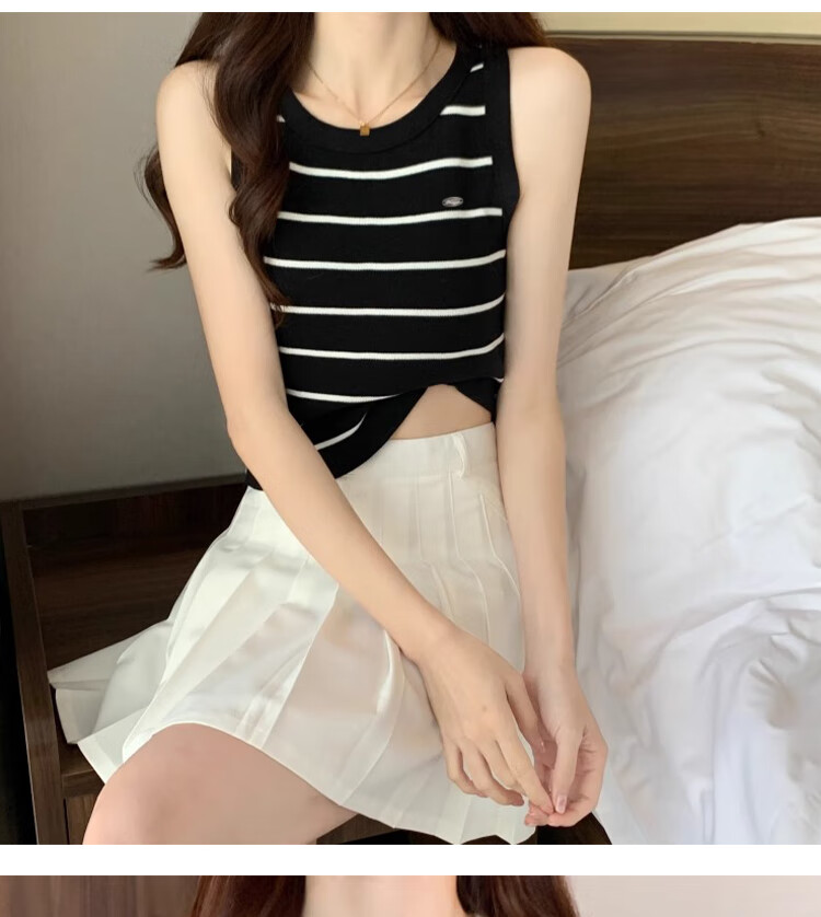 GUJIN Striped Knit Camisole for Women, New French Style Inner Wear, Slim Fit Base Layer Top, Apricot Color 7