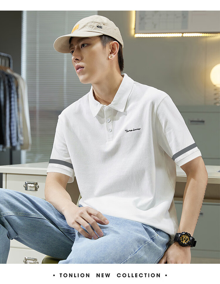 TonLion 2026 Summer New Men's Left Chest Detail Sleeve Panel Short Sleeve Polo Loose Trendy Brand Shirt 9