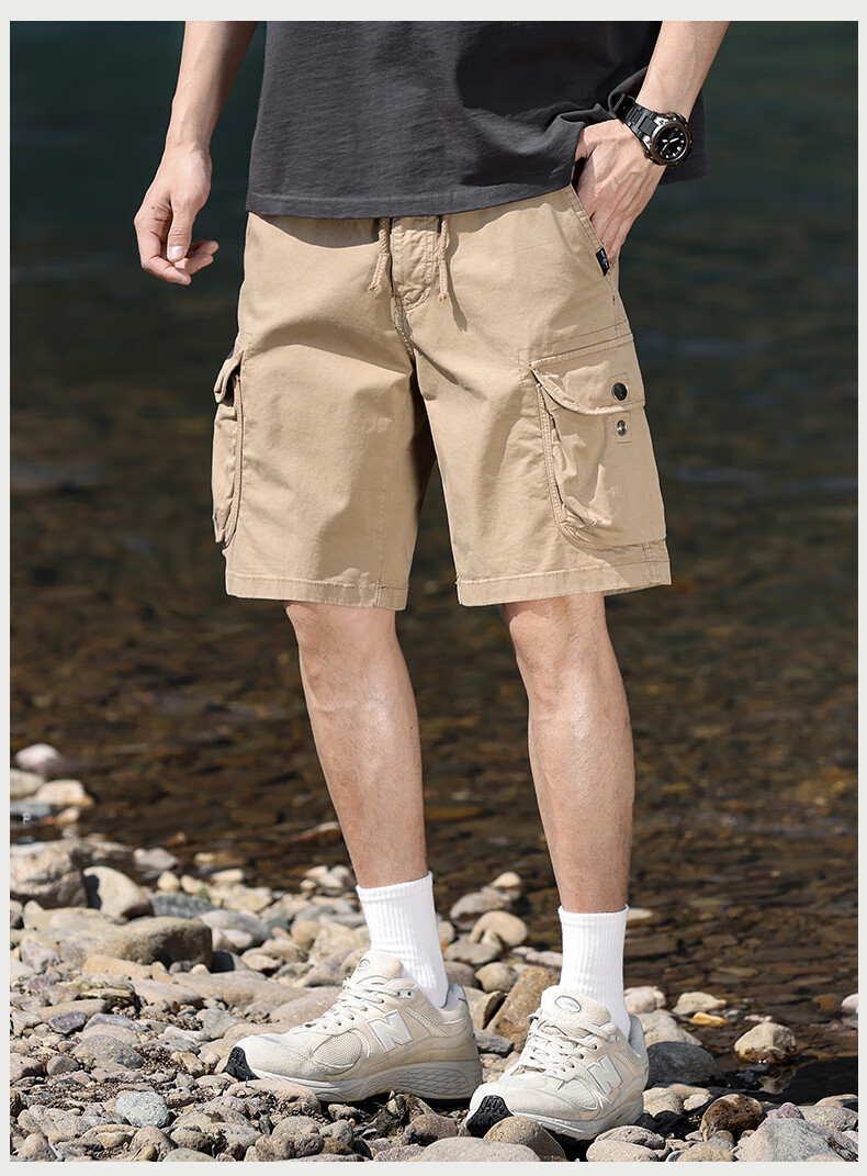 EASTERN CAMEL Men's Casual Loose Cotton Summer Breathable Simple Solid Thin Versatile Cargo Shorts 6