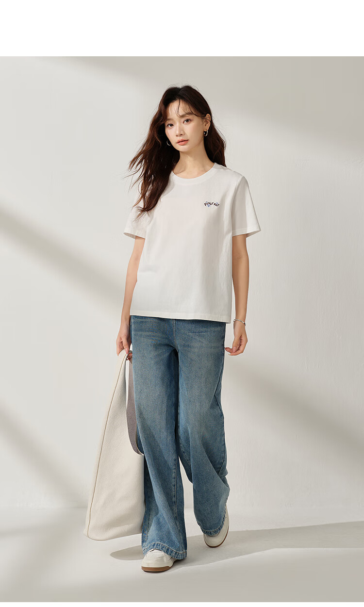 INMAN Women's 2025 Summer Embroidered Comfortable Simple Pullover Loose Fit Cotton Short Sleeve T-Shirt Sakura Pink S 31