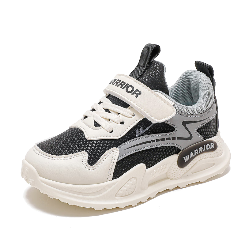 Warrior Boys Running Shoes Spring Autumn Soft Sole Lightweight Kids Sports Shoes WZ(CL)-0852 Black/Beige/Gray Size 31