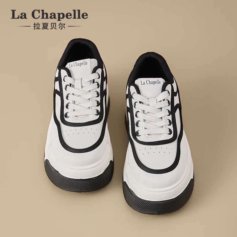 La Chapelle Women's Thick Sole White Sneakers Autumn Winter New Lightweight Height Increasing Sports Shoes Student Casual Skate Shoes Black 37