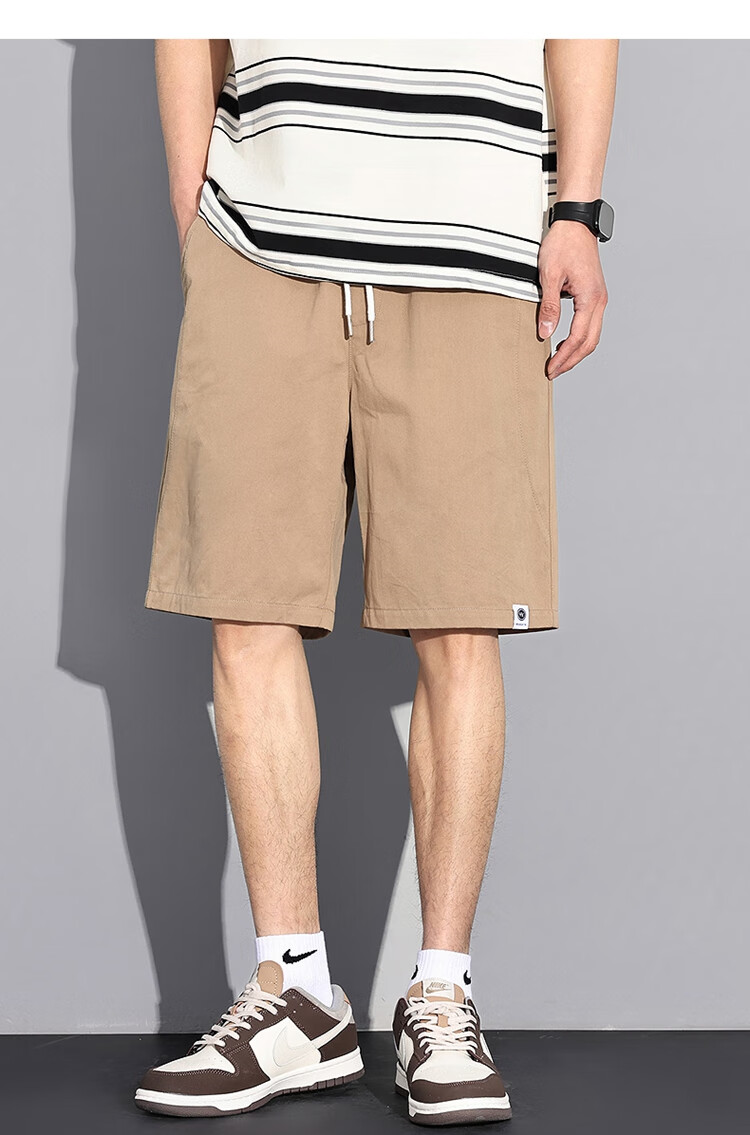 TonLion 2025 Summer Men's Loose Casual Straight-Leg Cargo Shorts, Khaki, Size L 4