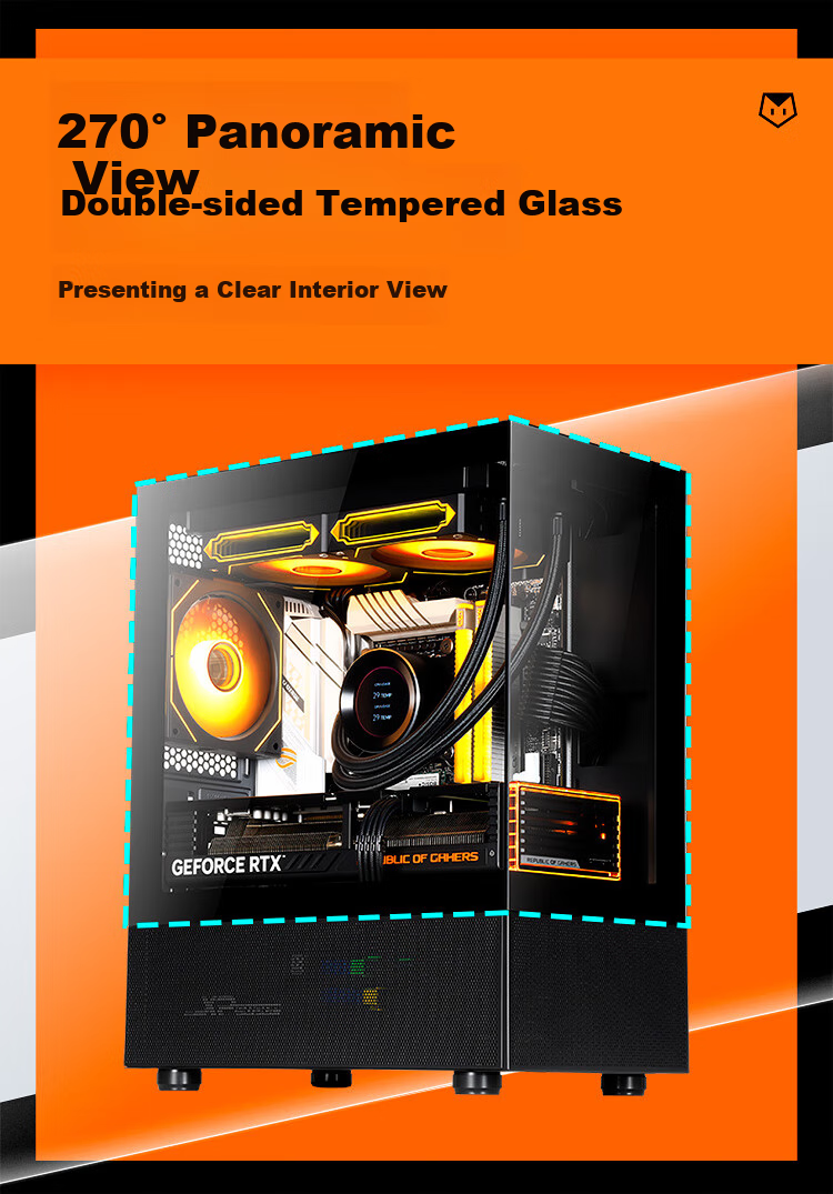 SAMA Pingtouge M2SE, Black, Desktop Gaming Computer, Seaside Master Case, Mesh Ventilation/Supports Matx Motherboard/320mm Long Graphics Card/240mm Water Cooling/270° Panoramic View 3