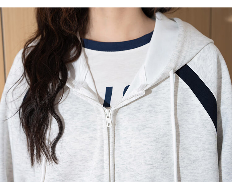 TonLion , Women's Hooded Patchwork Sweatshirt Jacket, Loose-Fitting American-Style Versatile Sporty Trendy Top for Fall/winter 2026 10