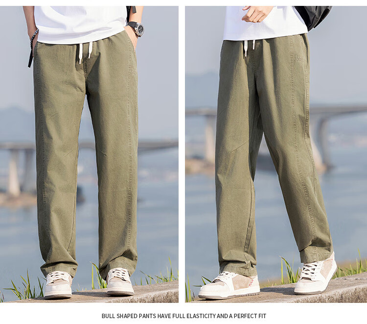 JEEP [Pure Cotton Lightweight] Straight-Leg Casual Pants for Men, 2026 Summer New Style Cargo Wide-Leg Trousers, Men's Long Pants 5