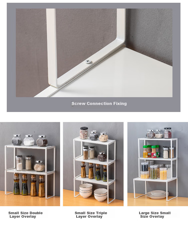 Ourunzhe Kitchen Storage Rack, Extendable Shelf 34-60cm, Cabinet Organizer, Stackable, Small Size in Off-White Color 11