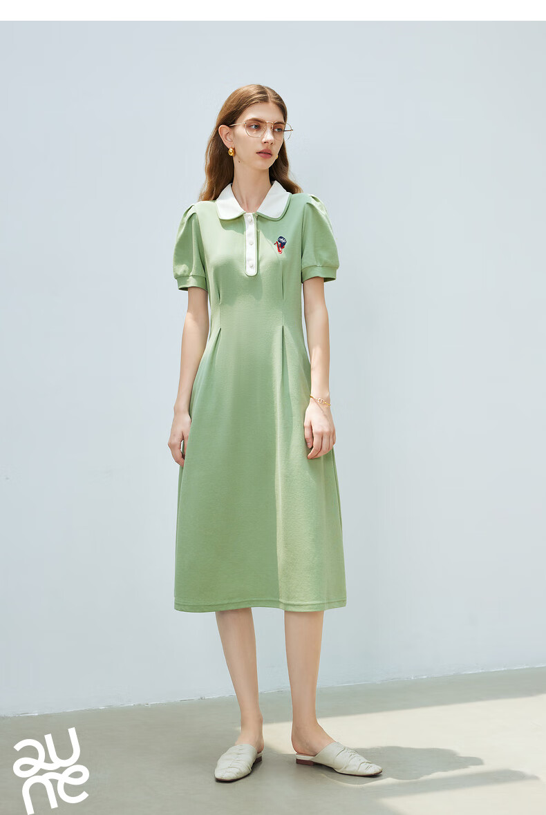 Chuyu Polo Collar Dress with Waist-Cinching Slimming Effect for Women, New Summer 2025 A-Line Short-Sleeve T-Shirt Midi Skirt, Gray, Size S 34