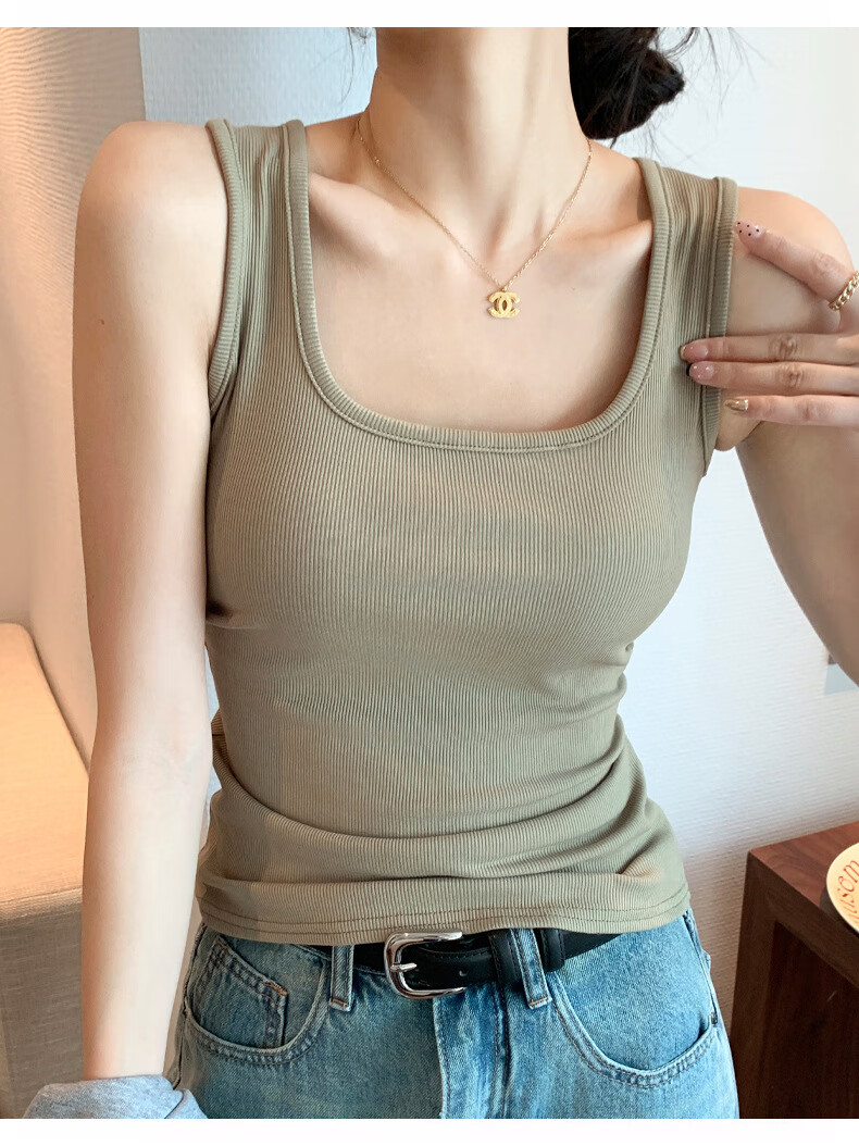 LangSha Wide Shoulder Strap Tank Top for Women 2025 New U-Neck Slim Fit Camisole Outerwear and Innerwear 8