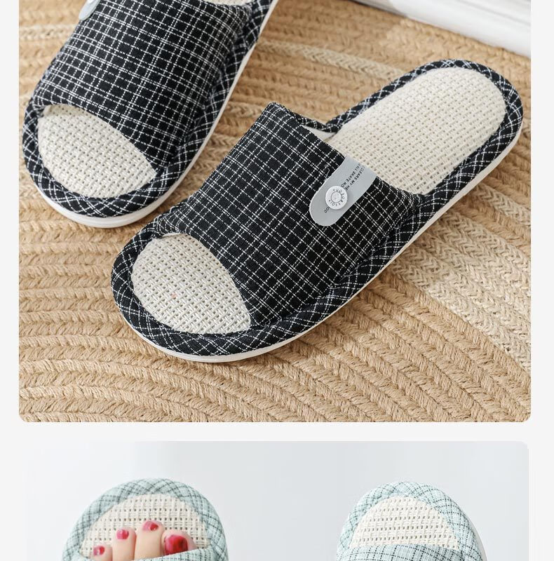 Huameijianbu Linen Slippers, Non-Slip, Couple's Home Indoor Soft-Soled Cotton Linen Floor Slippers, HM6130, Pink, Size 40-41 10