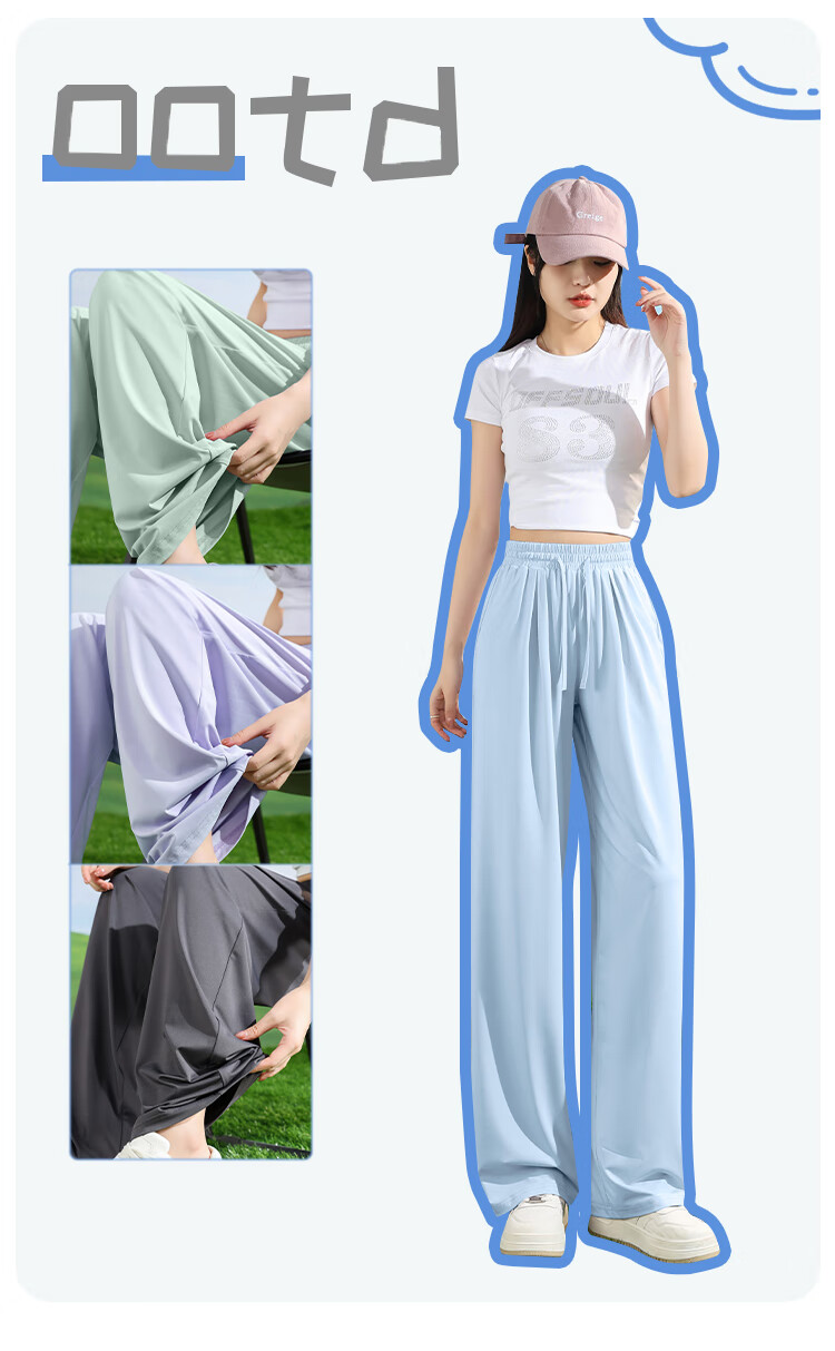 Baleno Ice-Cool Sun Protection Straight-Leg Pants for Women, Summer Lightweight UPF50+ UV-Resistant Outdoor Sports Running Cycling Wide-Leg Trousers 6