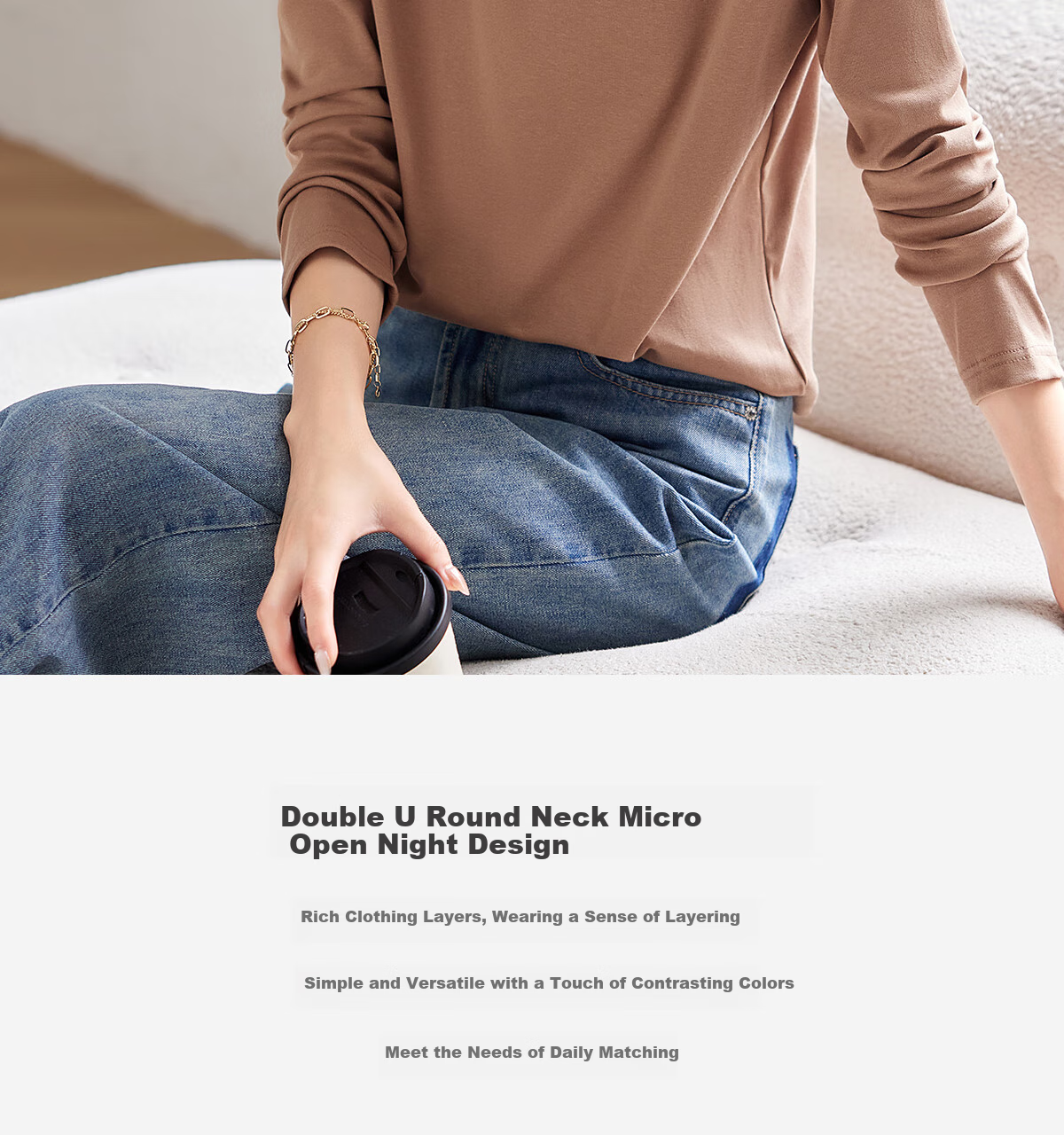 Taxiang Long-Sleeve T-Shirt for Women, Wilderness Maillard Small V-Neck Faux Two-Piece Top T-Shirt Spring Autumn Contrasting Color Base Shirt T143T2042 7