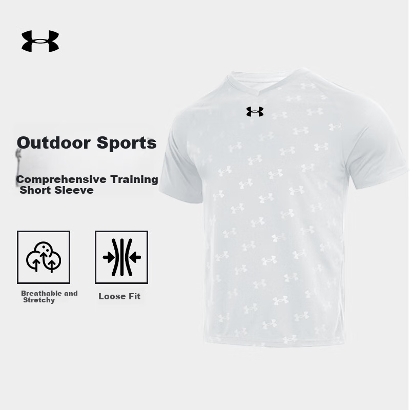 Under Armour Quick-Dry Short-Sleeve T-Shirt for Men, Summer Full-Print New Loose-Fit Sports Training Basketball Running Fitness Wear