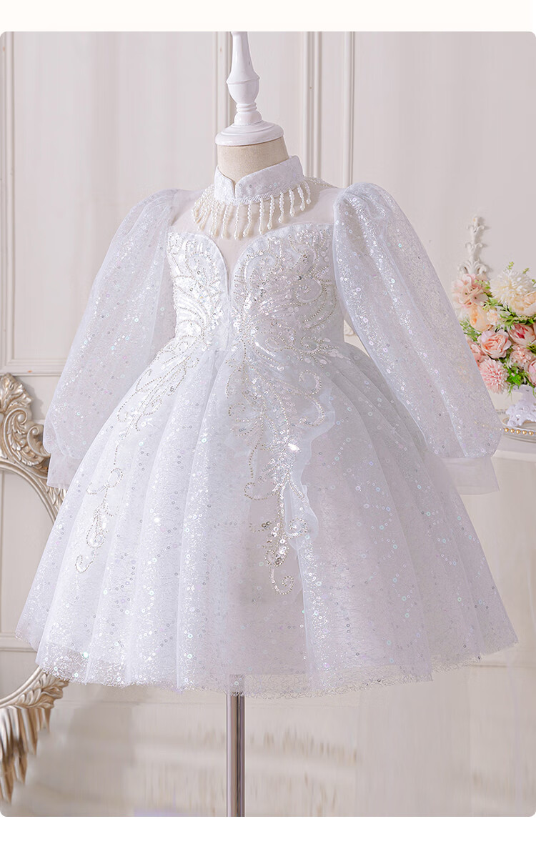 LUOBOBEIBEI Children's Princess Dress, Spring And Summer Puffy Skirt, Stylish Formal Dress, Tulle Skirt for Girls' Wedding And New Year's Outfit, Champagne Color, Size 110 3