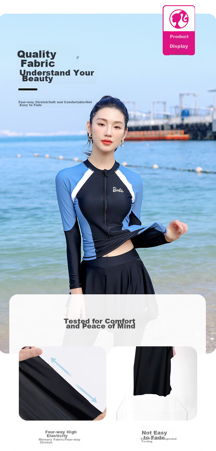 Barbie Sun Protection Two-Piece Swimsuit for Women, Long-Sleeve And Long Pants Professional Conservative Diving Suit Slimming Beach Swimwear 3