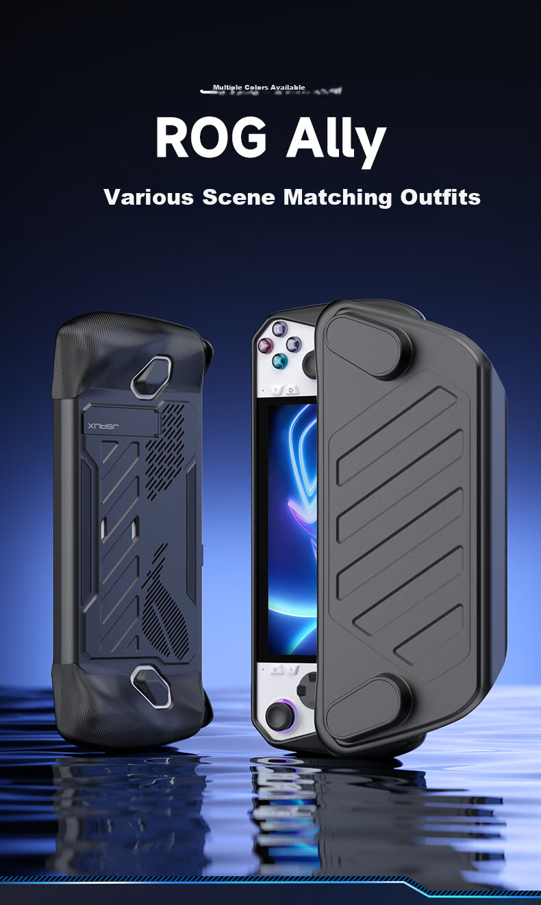 JSAUX ROG Handheld Console Case, ROG Protective Cover with Built-In Stand Module, Ally Gaming Console Accessory, Detachable Front Cover, Anti-Slip, Shockproof Grip Strap 1
