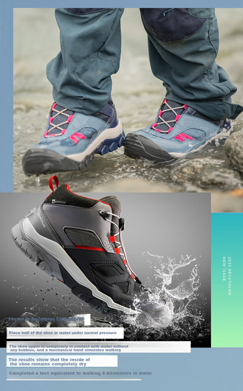 DECATHLON Children's Hiking Shoes, Outdoor Waterproof Trekking Shoes, Sports Shoes, QUJR Gray, Velcro, Size 32, 2999056 3