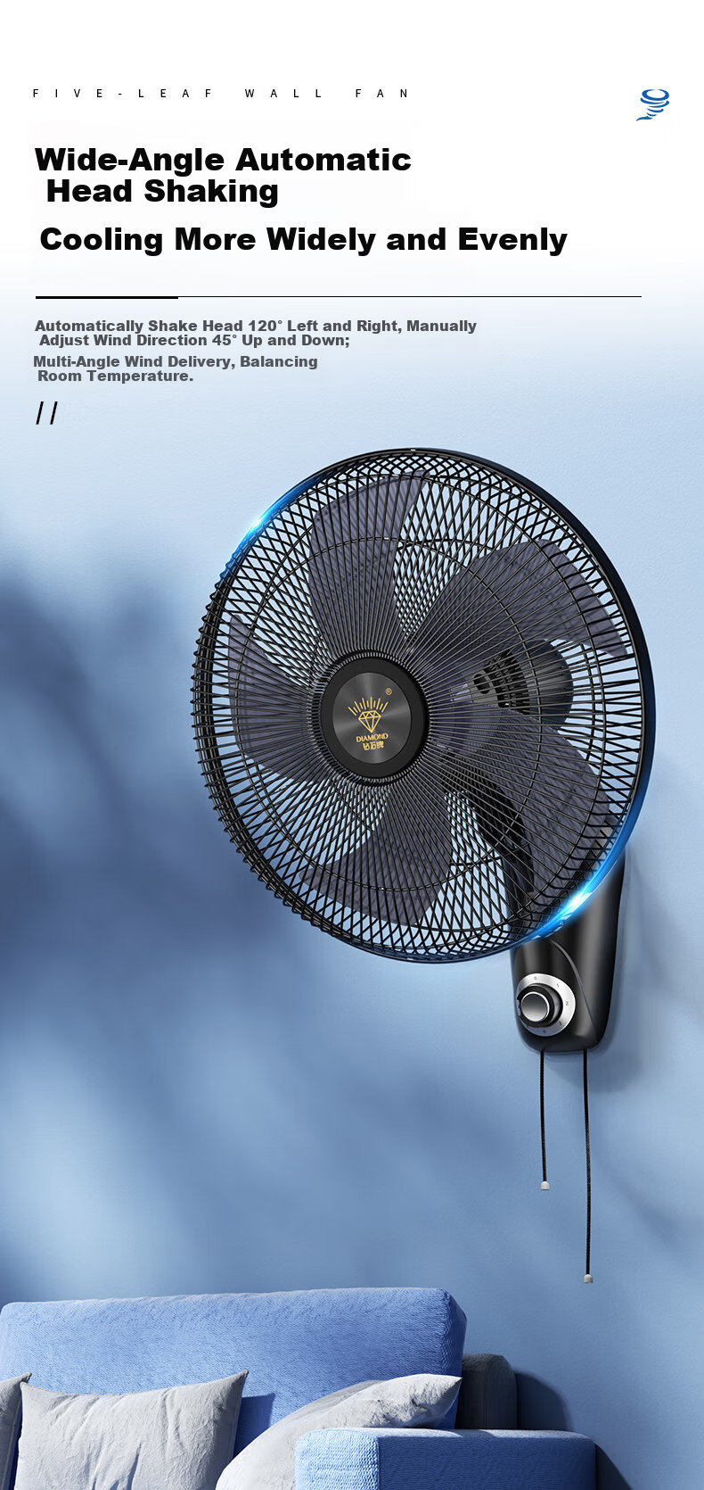 Zuanshipai Wall-Mounted Fan, Wall-Hanging Electric Fan, Home Remote Control Oscillating Wall Fan, Industrial Large Airflow Fan for Dormitory And Restaurant, FB-45K 5
