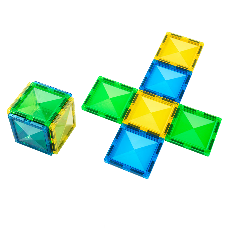MAGPLAYER Color Window Magnetic Tiles Magnetic Building Blocks Square Unfolding Educational Toy Children's Geometric Model Faceted 6 Pieces