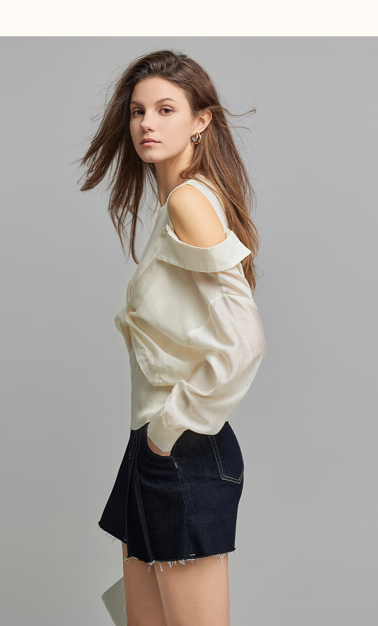Dme [Sweet Cool C Position] Spring French Off-Shoulder Round Neck Design-Inspired Patchwork Sweater, Elegant Twisted Knit Top for Wome 10
