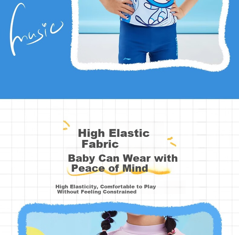 Li-Ning Children's Swimsuit, Girls' Two-Piece Sports Swimwear, Cartoon Design, Skin-Friendly, Quick-Drying Swimwear 6