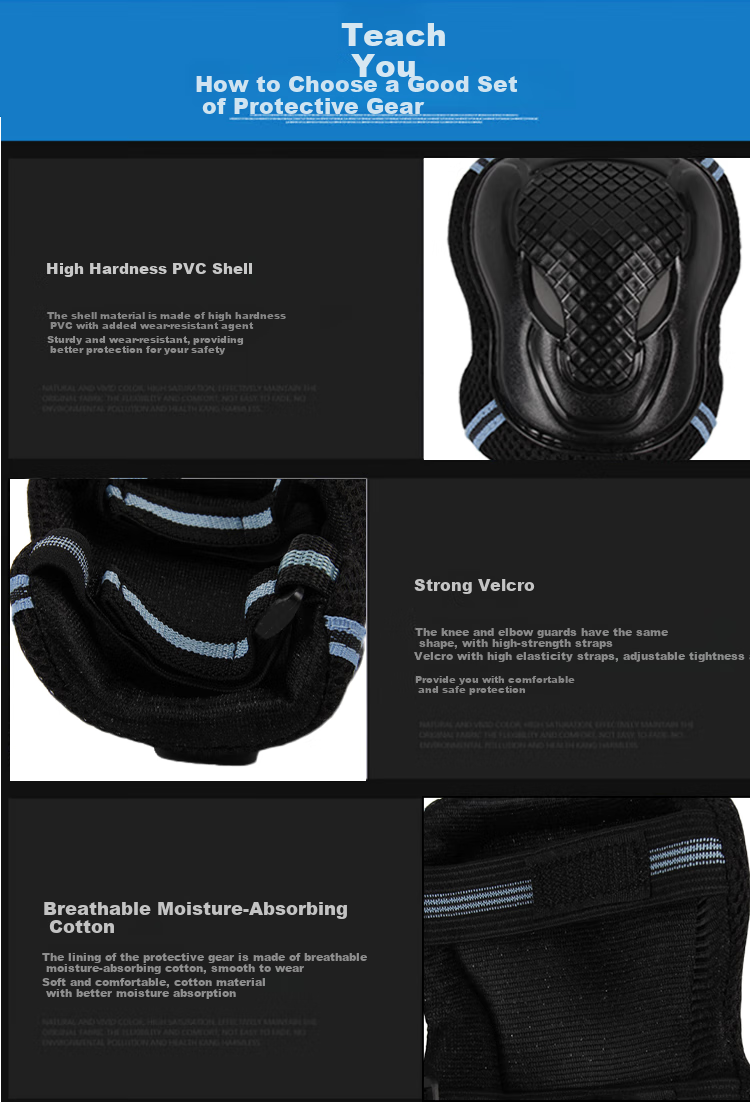 ROADSHOW Roller Skating Protective Gear Adult Knee Pads Elbow Pads Hand Guards Six-Piece Set Skateboard Inline Skates Ice Skates Complete Protective Gear Set 3