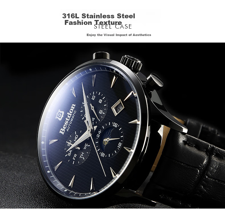 Bestdon Men's Fully Automatic Mechanical Watch, Water-Resistant, Trendy Wristwatch Gift Box for Me 14