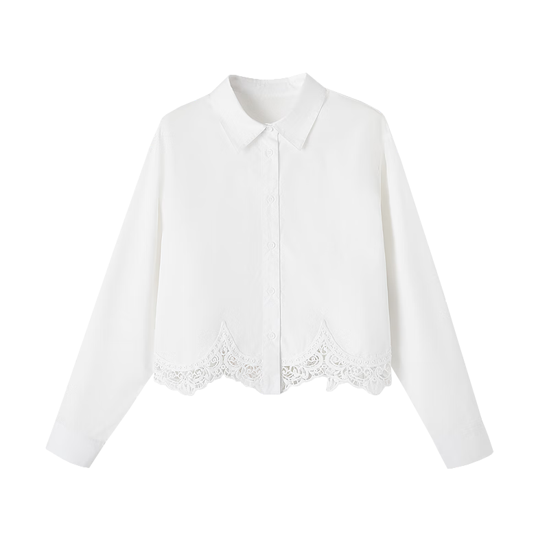 Dme [Moonlight Night Song] Spring And Autumn Gentle Pure Cotton Shirt with Lapel, Lace Trim, Patchwork Short Blouse Women's Top