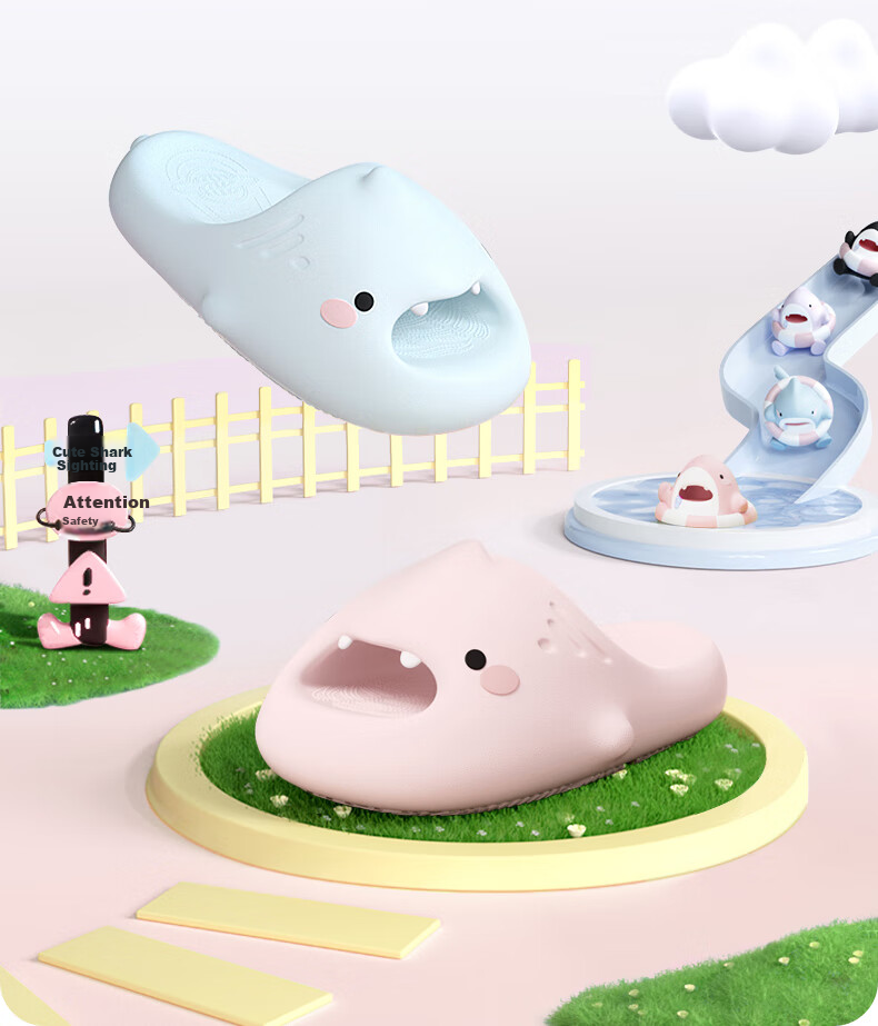 Chikoku New Cute Shark Slippers for Women, Summer Home Wear, Adorable Thick-Soled Non-Slip Couple's Shark Sandals for Men Summer 2