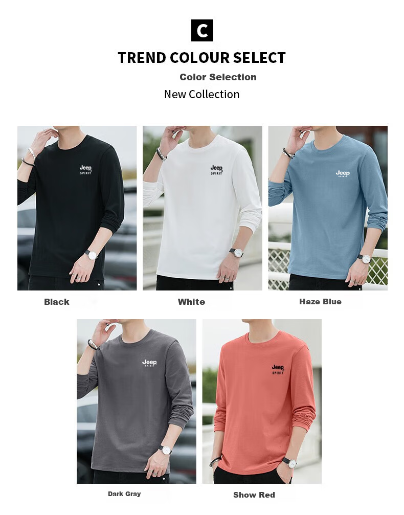JEEP SPIRIT Men's Long-Sleeve T-Shirt, Spring And Autumn Undershirt, Pure Cotton Casual Sports Versatile Menswear, Gray, 3XL 3