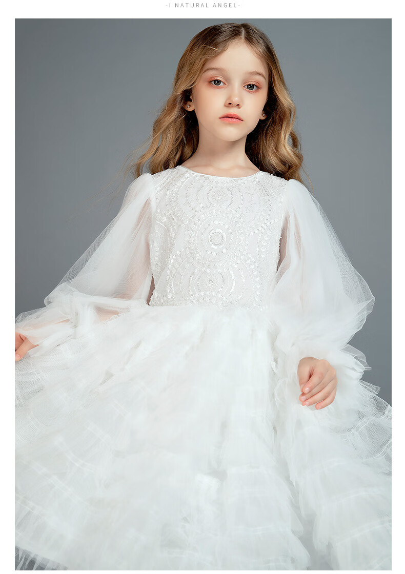 I natural Angel High-End Runway Wedding Flower Girl Dress White Princess Children's Evening Dress Stylish Gift Spring 13