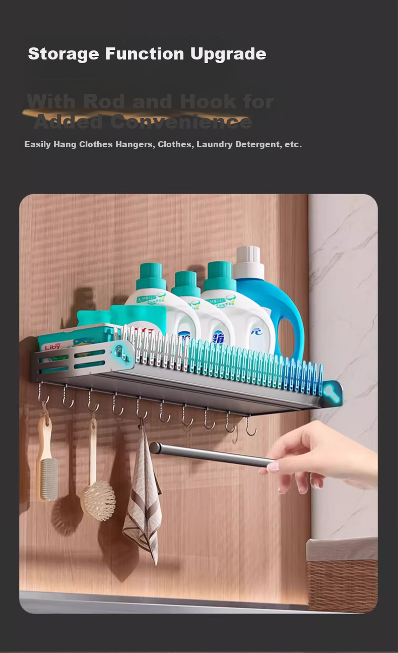 Huxiansen Balcony Laundry Rack, No Drilling Required, Wall-Mounted Bedroom Detergent Storage Shelf, Laundry Basin Organizer 4
