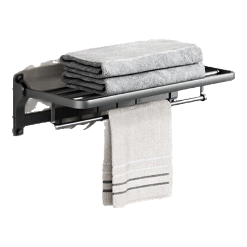 HEGII Towel Rack, Bathroom Storage Shelf, Foldable Space Aluminum, No Drilling Required Hooks, Bath Towel Holder HMP921-03