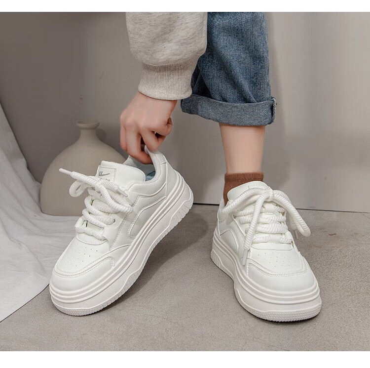 Huili Women's New Platform Sneakers, Thick-Soled Heightening Versatile Classic White Shoes for Women, J573Z, White, Size 39 6