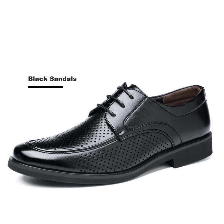 Poitulas Men's Hollow Lace-Up Business Casual Leather Shoes Breathable Versatile Sandals 9839 Black (Sandals) Size 45 16