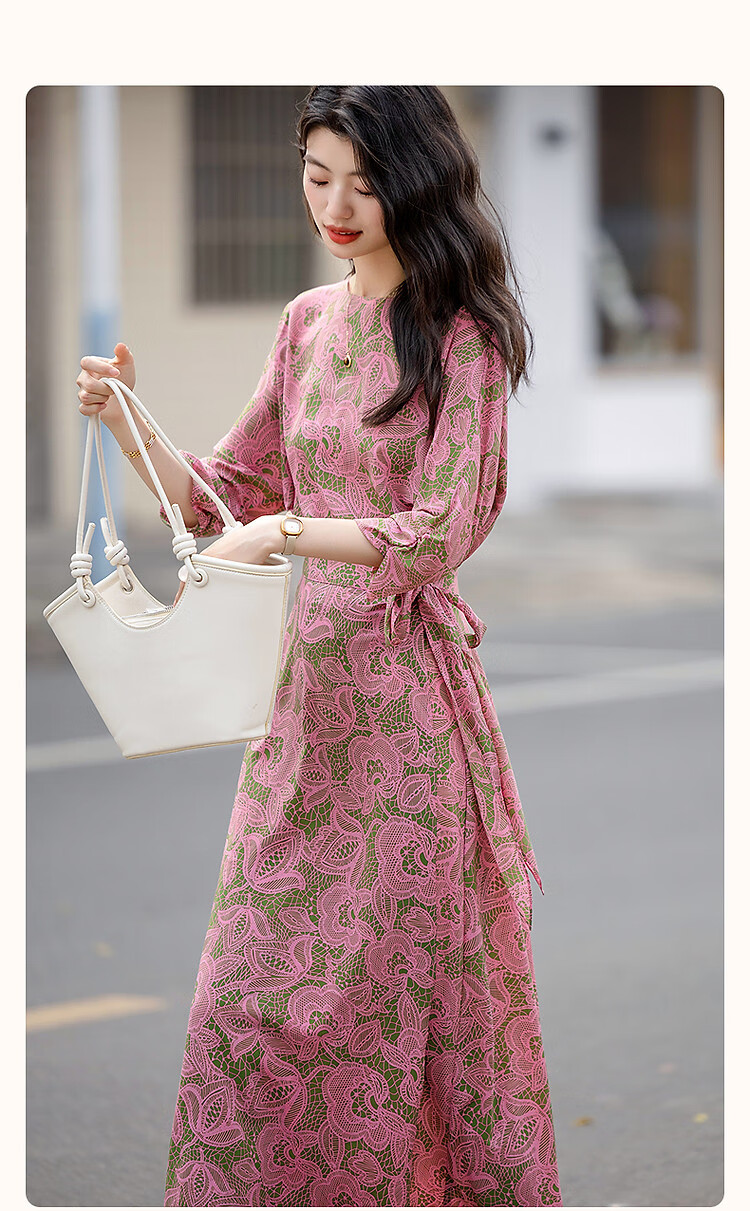 Dme One-Piece Waist-Tie Summer Off-Shoulder Tea Dress Flowing Composite Silk Floral Slimming Women's Dress 2