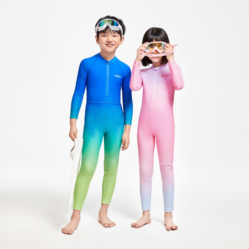 Annil Children's Clothing, Boys And Girls Long-Sleeve Long Pants One-Piece Swimsuit Set, Summer Elastic Water-Repellent Sun Protectio