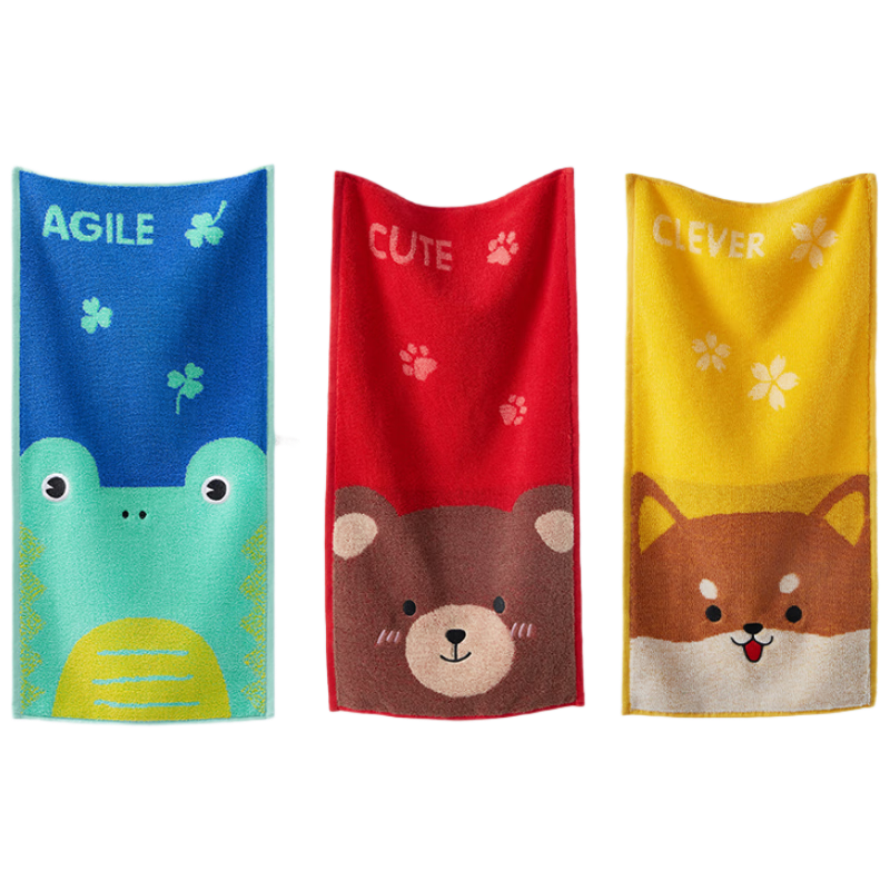 Grace Pure Cotton Children's Towel, Face Washing Baby, Awakening Forest Home Cartoon Animal Face Towel for Sports, Red + Yellow + Gree