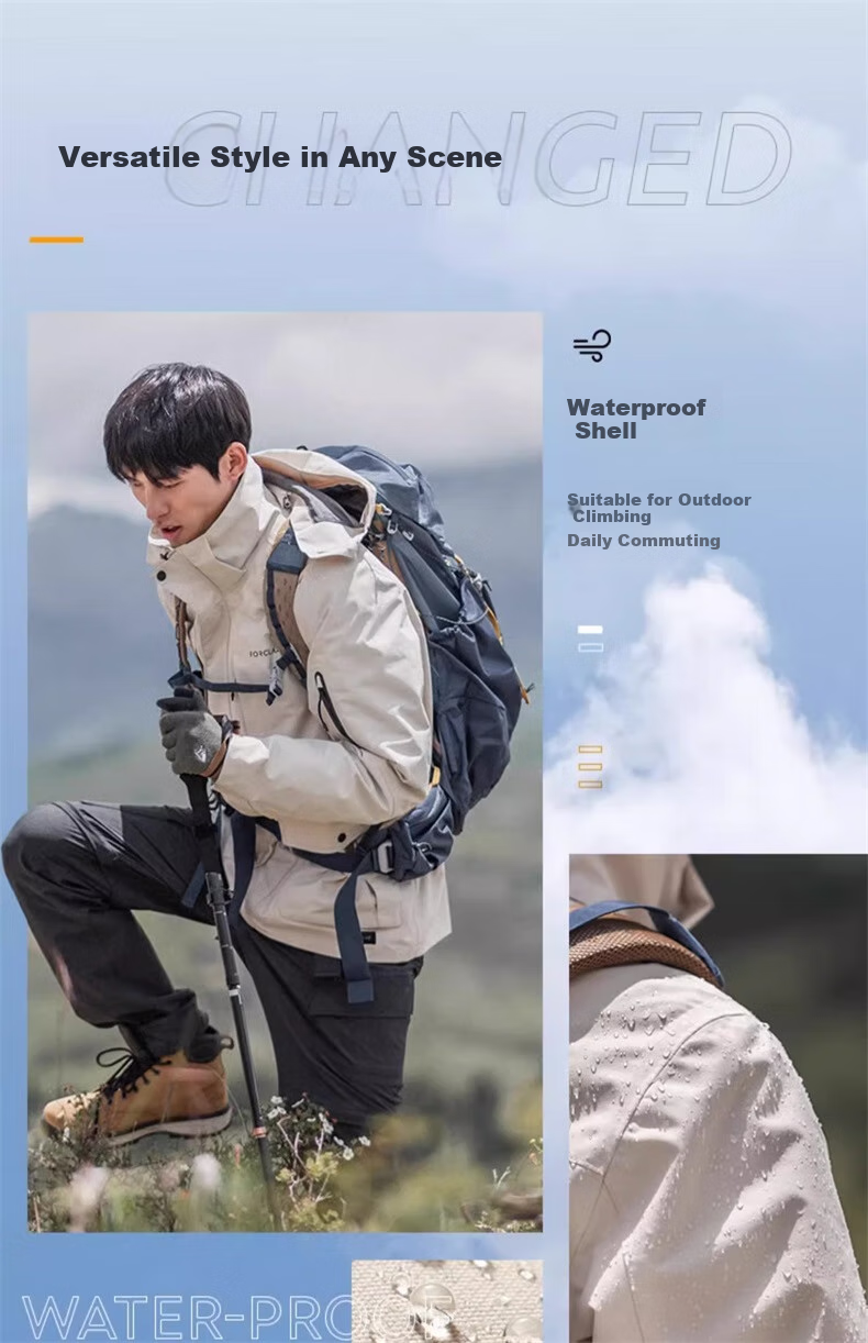DECATHLON Windproof And Waterproof Detachable Down Three-In Jacket, Outdoor Warm Mountaineering Coat, Men's Style 4684654 4