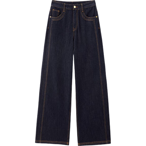Taipingniao Women's Jeans, Autumn Straight-Leg Pants, Fashionable Casual Versatile Commuter Style, Thin Denim Dark Blue, Size S