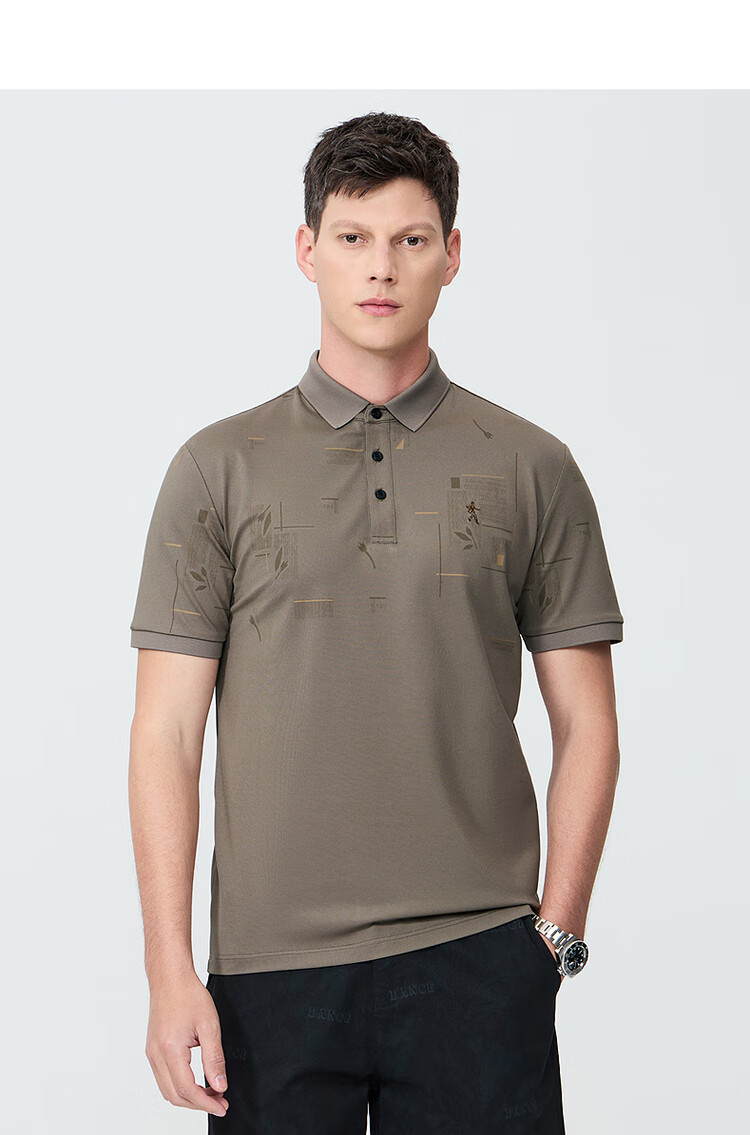 DANCING WOLVES [Mulberry Silk & Skin-Friendly] Summer Commute Versatile Breathable Men's Short-Sleeve POLO, 306 Brown, M(170) 6
